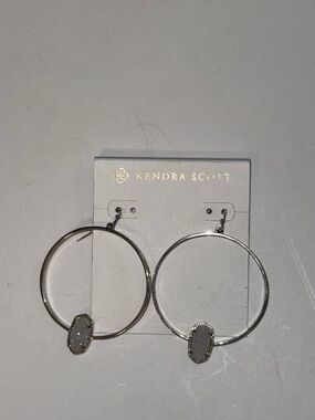 Kendra Scott Silver Hoop Earrings with Gray Drusy Accents
